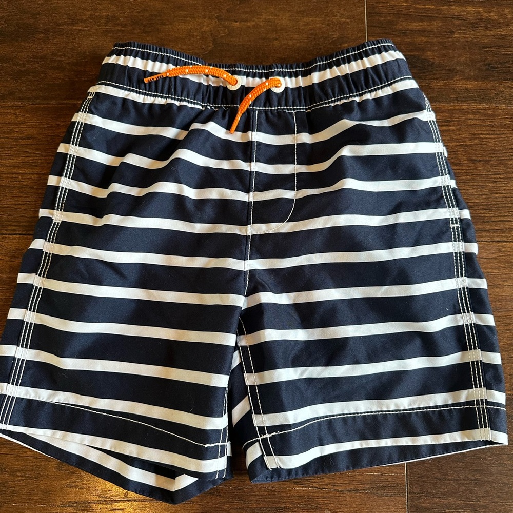 GAP Kids Striped Navy and White Swim Trunks with Orange Drawstring, Sz Small 6-7